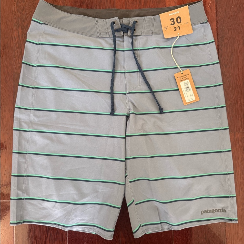 Patagonia Gray and Green Board Shorts Swimwear